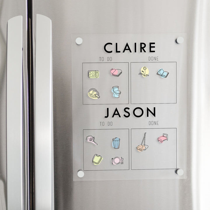 2 Child Acrylic Fridge Visual Toddler Chore Chart | Vertical Madi