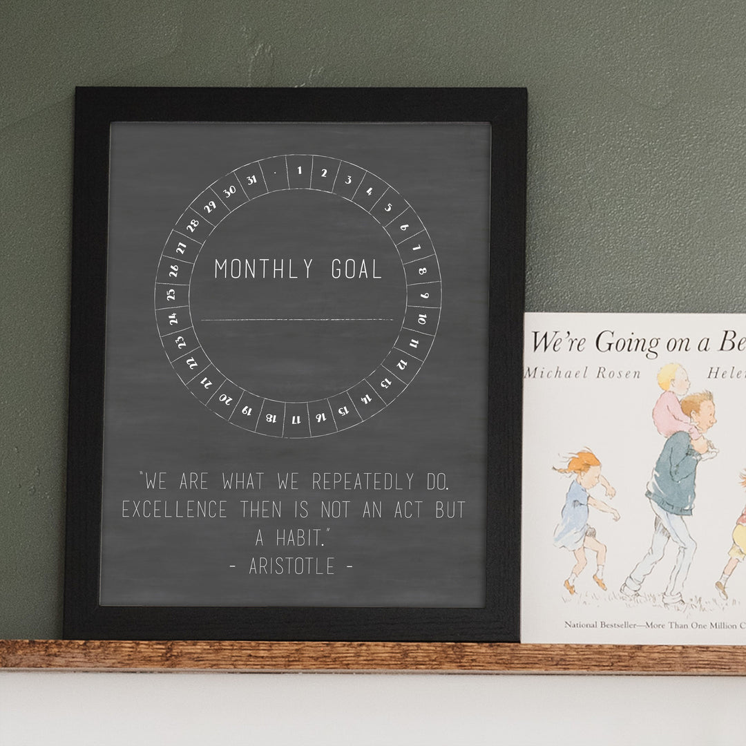 Custom Quote Framed Goal Tracker  | Vertical Chalkboard