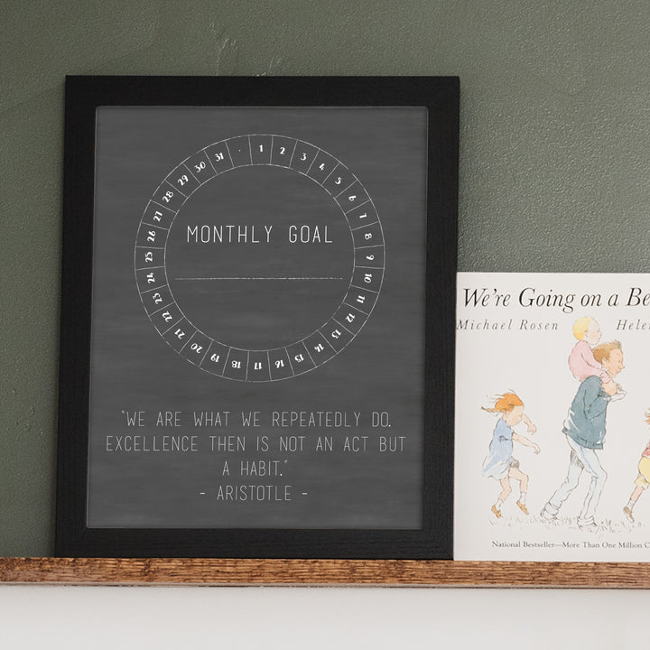 Custom Quote Framed Goal Tracker  | Vertical Chalkboard