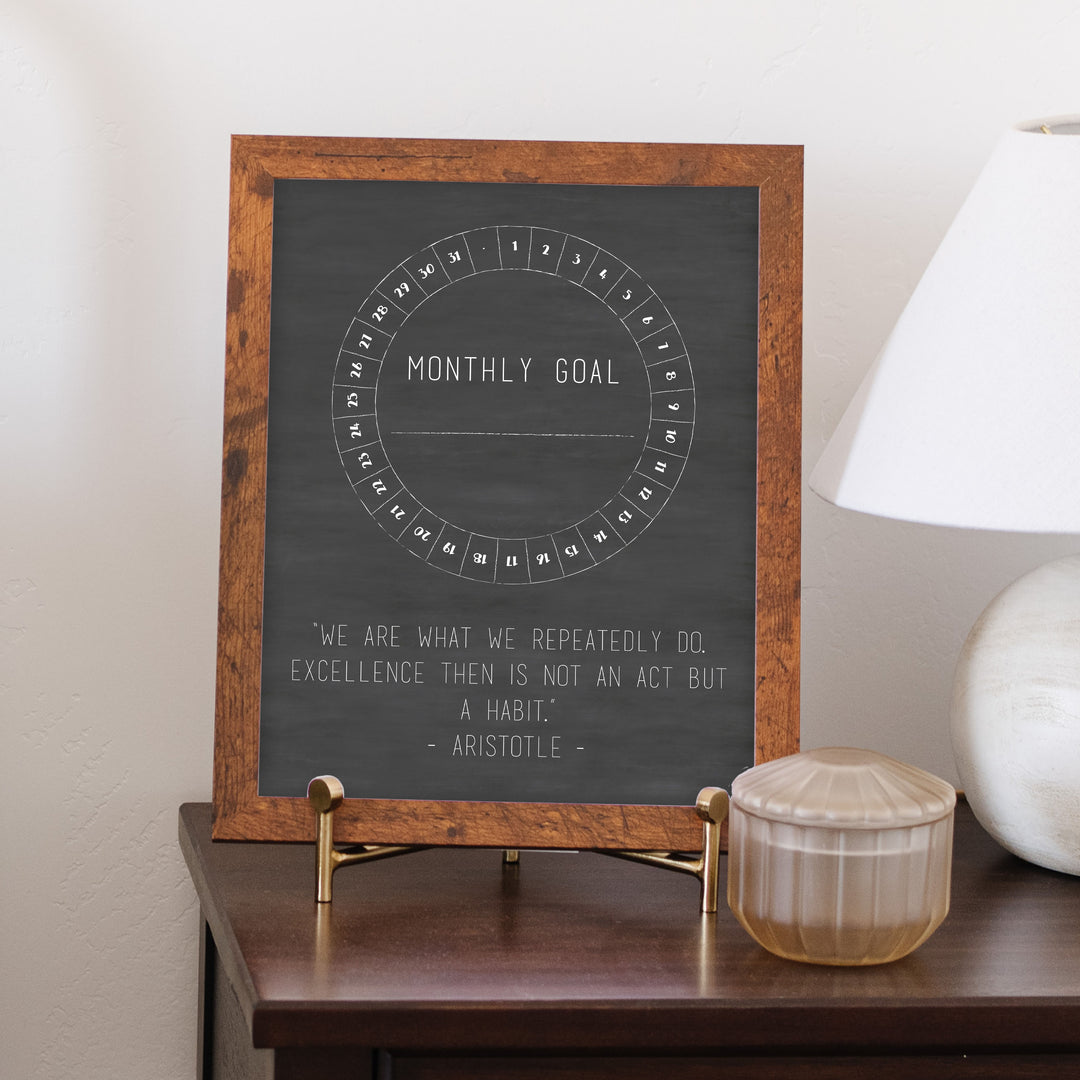 Custom Quote Framed Goal Tracker  | Vertical Chalkboard