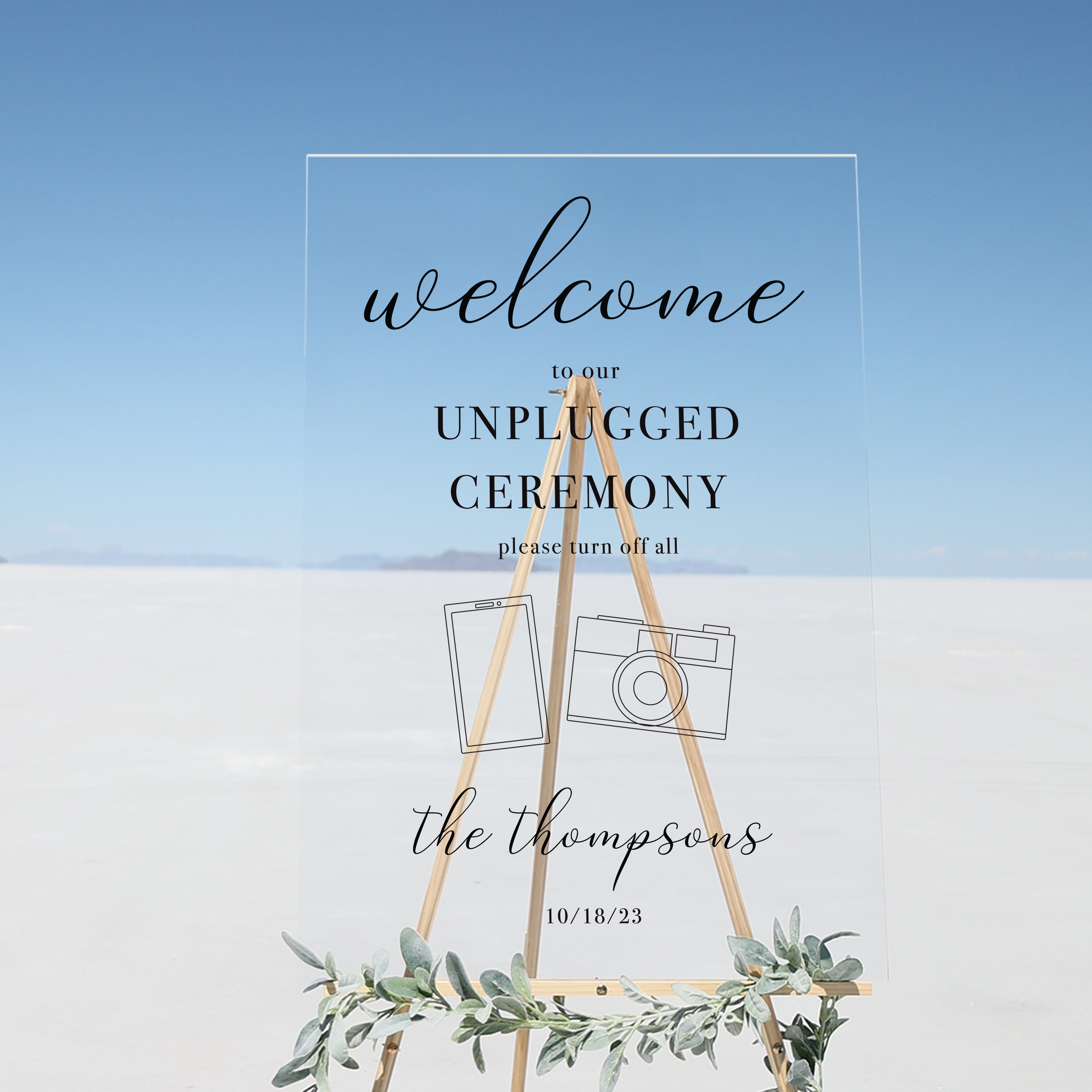 Clear Acrylic Unplugged Ceremony Sign | Vertical Brooklyn