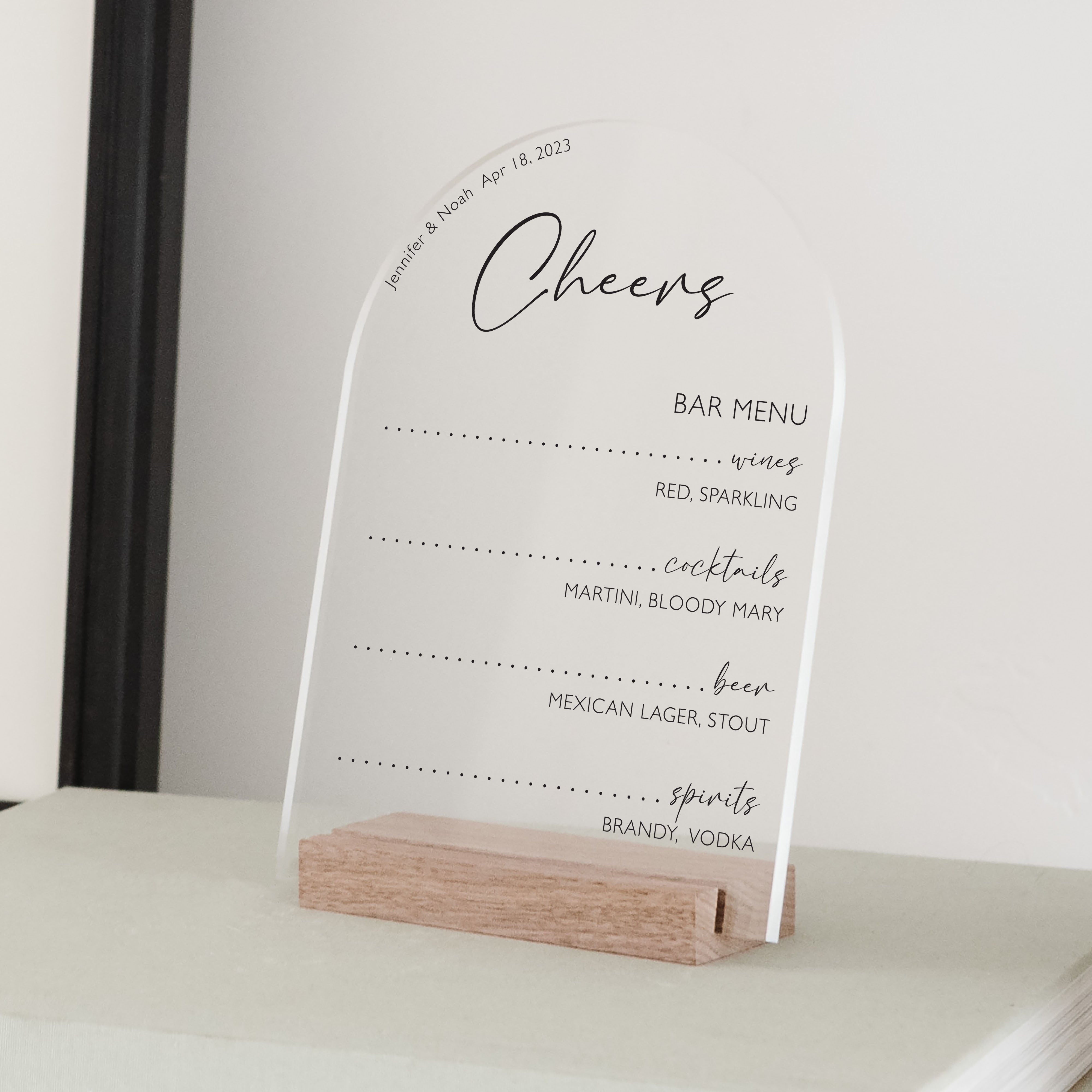 Clear Acrylic Bar Menu Sign | Arch Olivia