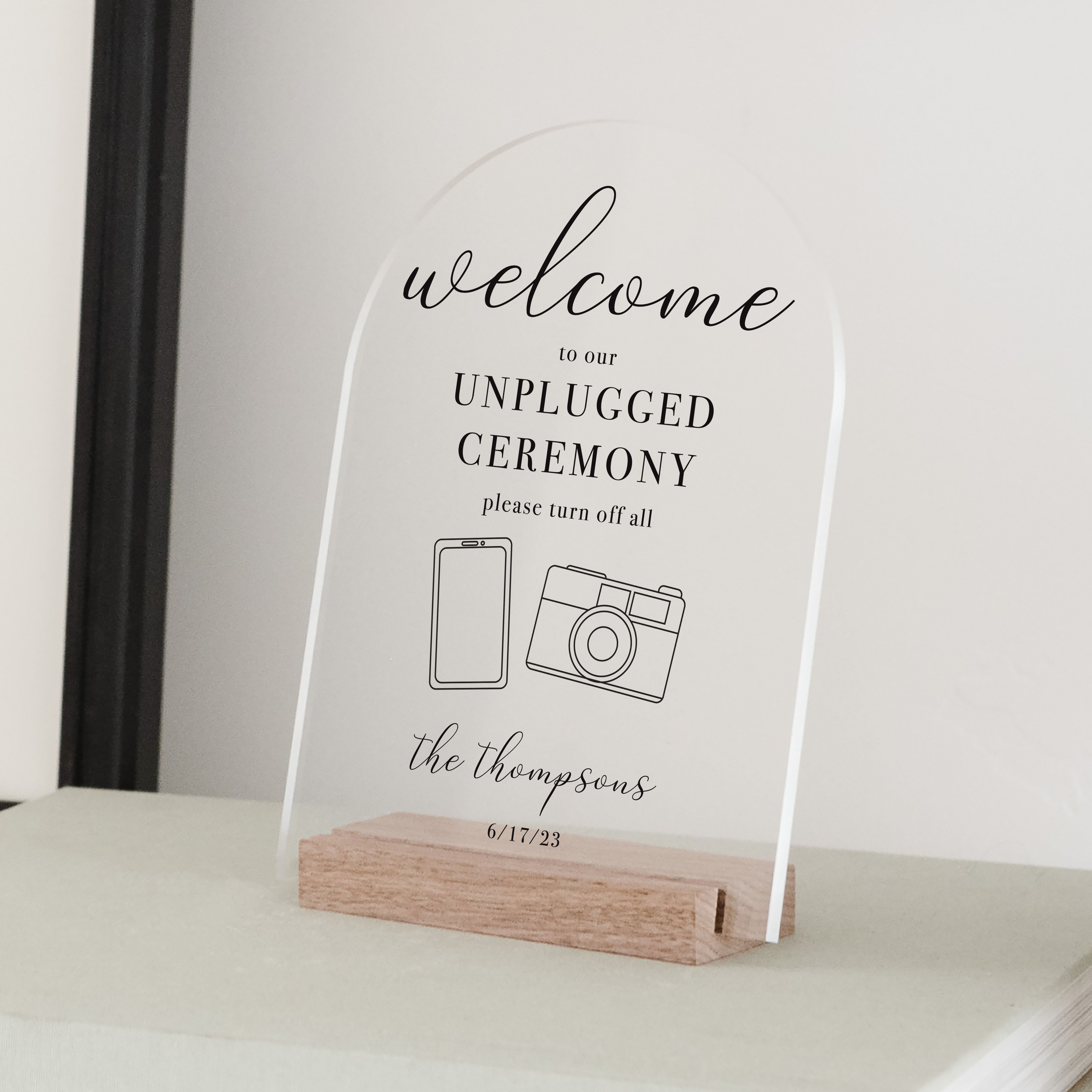 Clear Acrylic Unplugged Ceremony Sign | Vertical Brooklyn