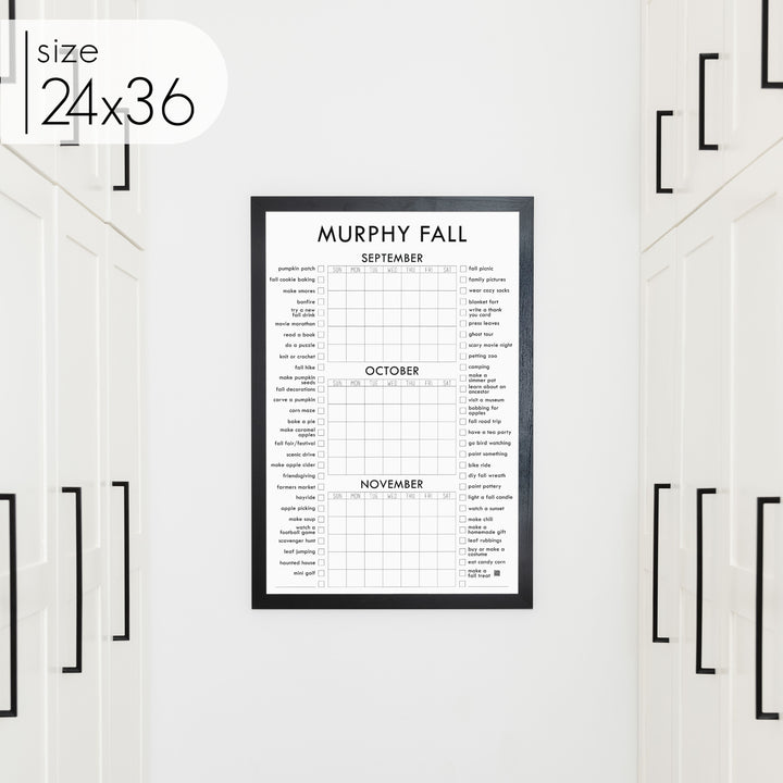 3 Month Fall Bucket List Calendar