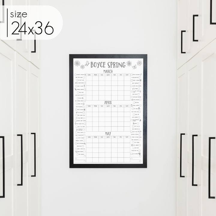 Framed 3-Month Calendar Spring Bucket List  | Vertical
