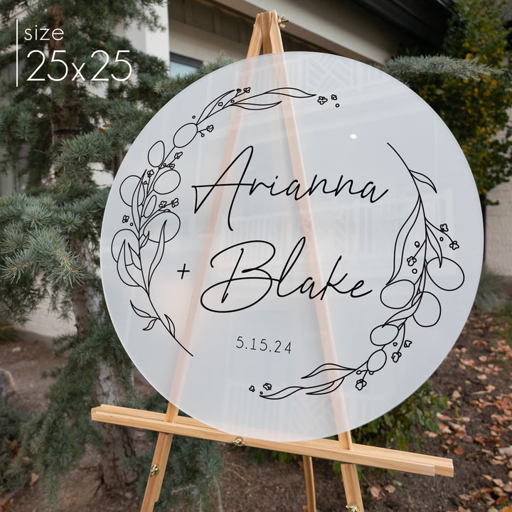 Frosted Acrylic Botanical Wedding Sign | Round Daisy