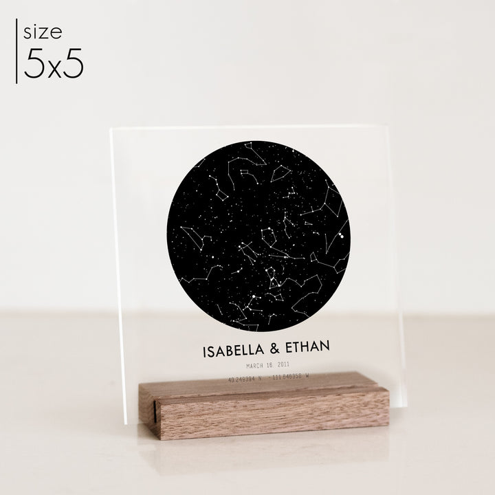 A 5x5 personalized star chart anniversary gift with bold font titles.