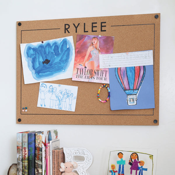 Personalized cork-board for a child's artwork.