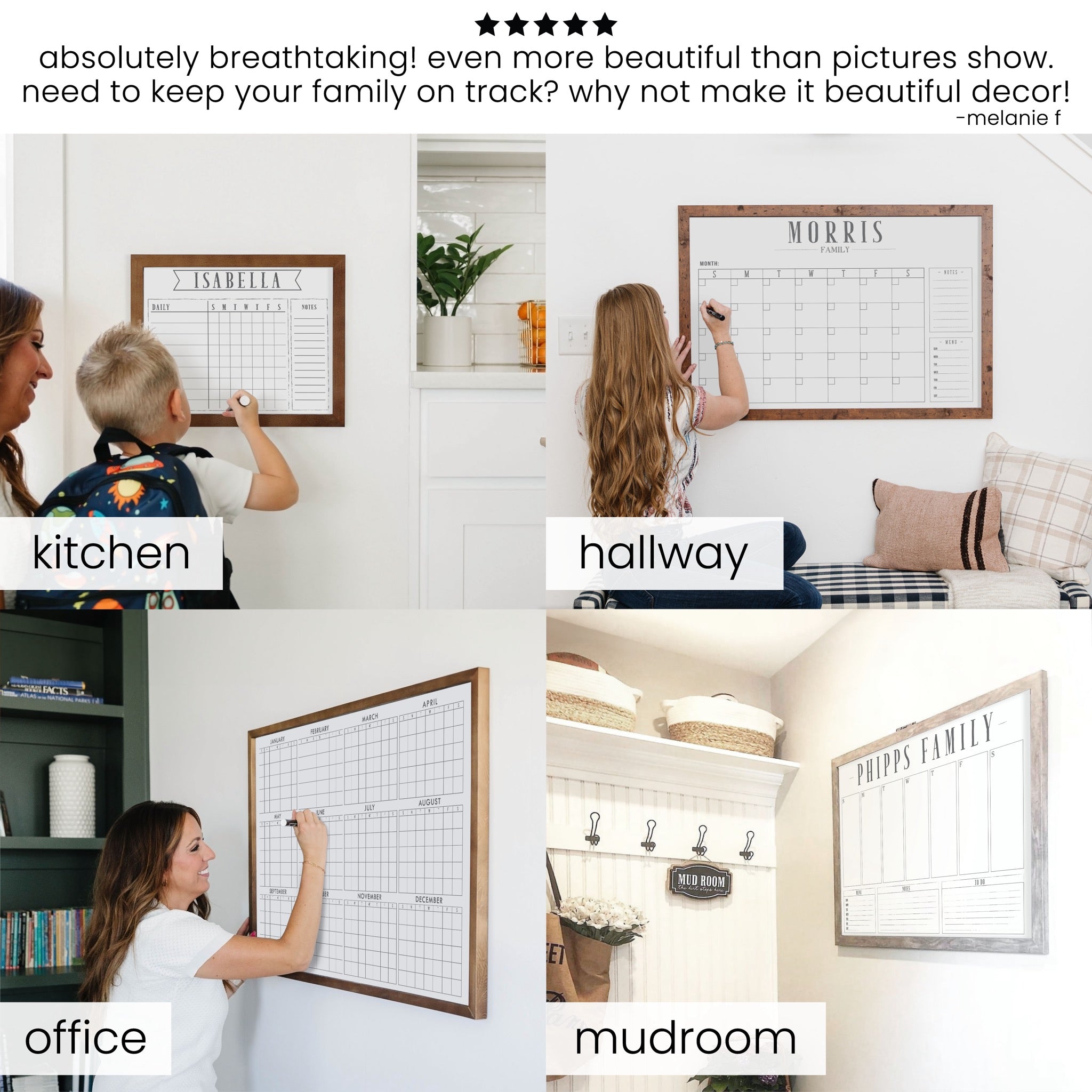 Weekly Framed Whiteboard Calendar + 3 sections | Horizontal Swanson
