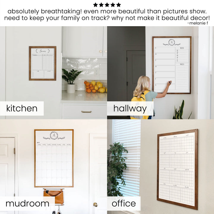 Weekly Framed Whiteboard Calendar + 2 sections | Vertical Donna
