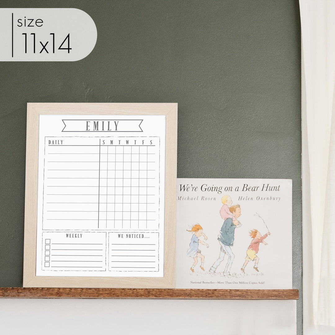 1 Person Framed Whiteboard Chore Chart  | Vertical Swanson