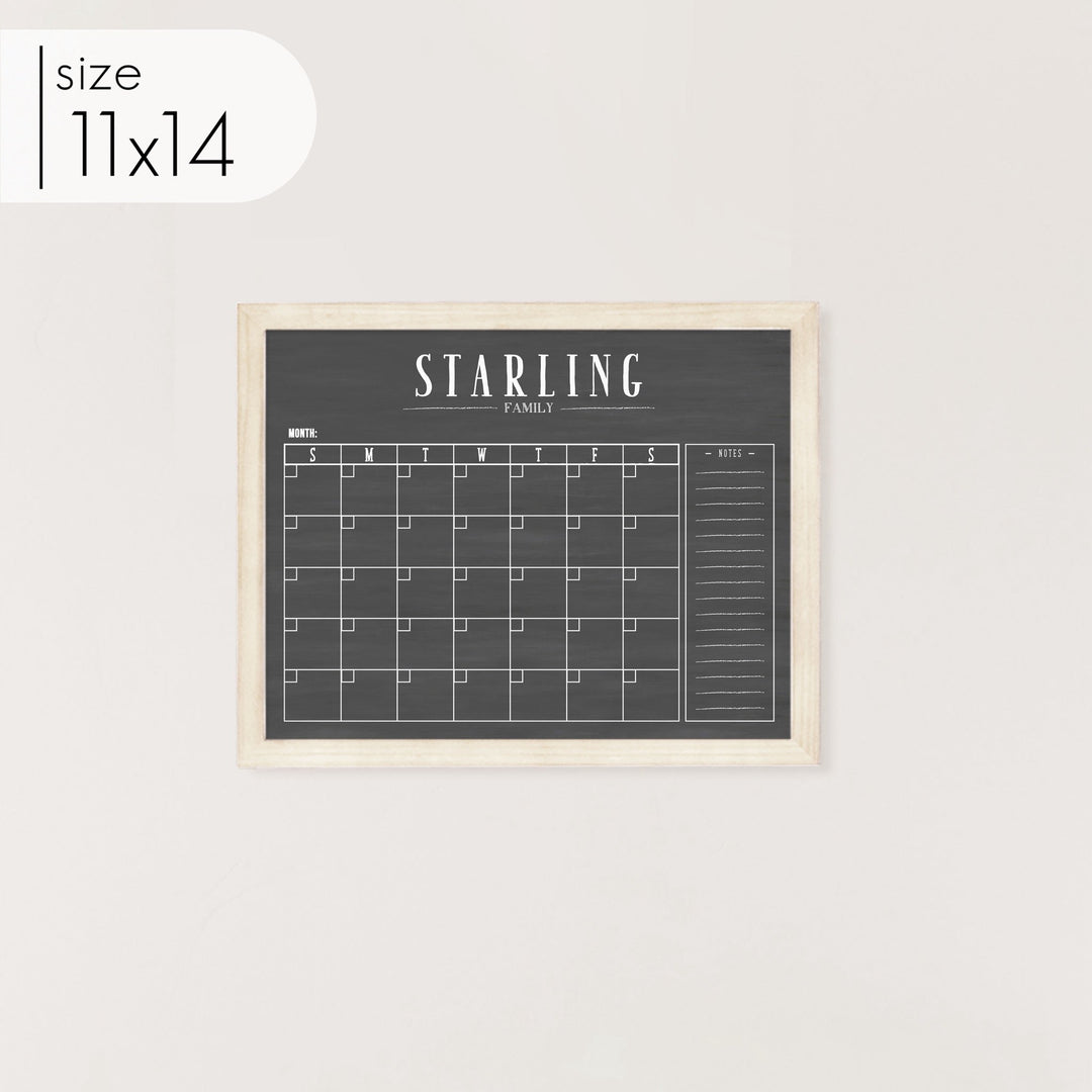 Monthly Framed Chalkboard Calendar + 1 section | Horizontal Swanson