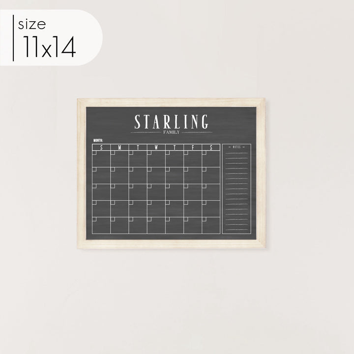 Monthly Framed Chalkboard Calendar + 1 section | Horizontal Swanson