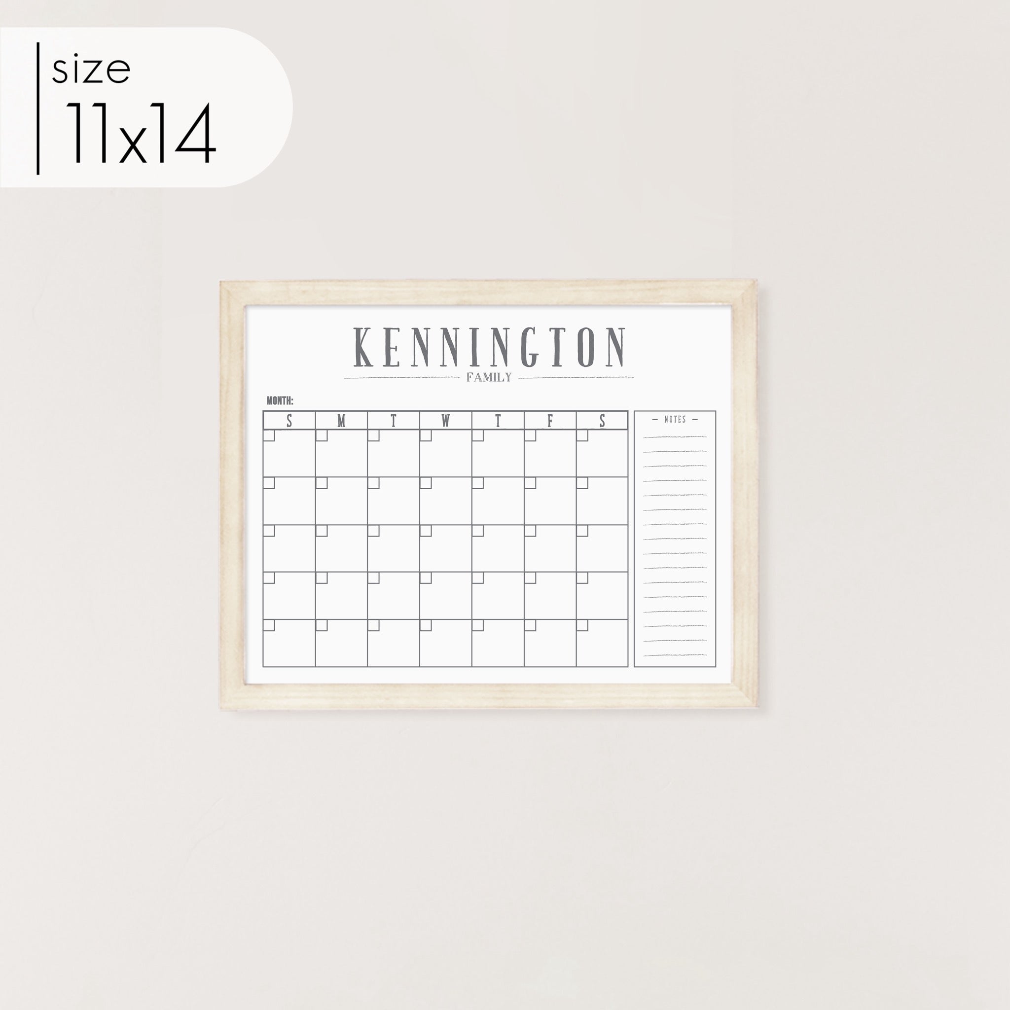 Monthly Framed Whiteboard Calendar + 1 section | Horizontal Swanson