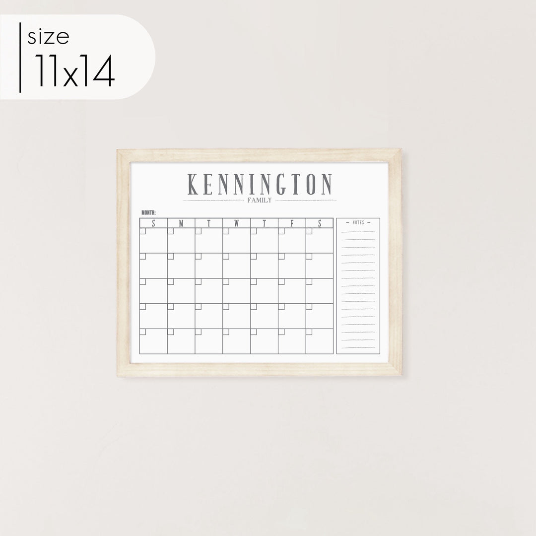 Monthly Framed Whiteboard Calendar + 1 section | Horizontal Swanson