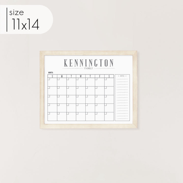 Monthly Framed Whiteboard Calendar + 1 section | Horizontal Swanson