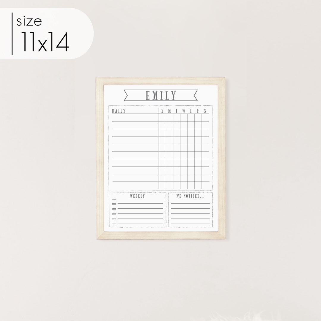 1 Person Framed Whiteboard Chore Chart  | Vertical Swanson