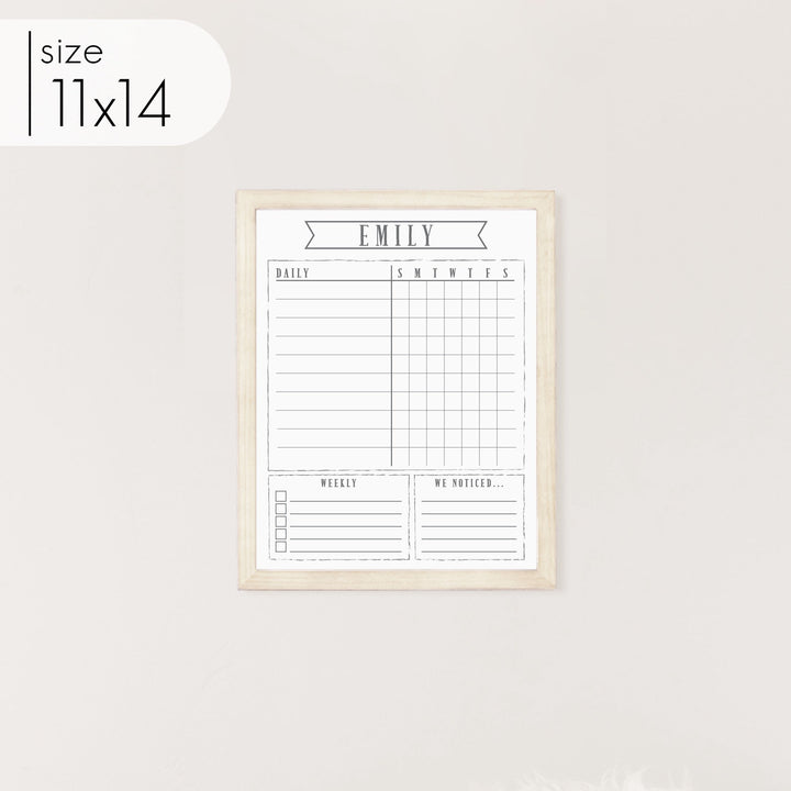 1 Person Framed Whiteboard Chore Chart  | Vertical Swanson