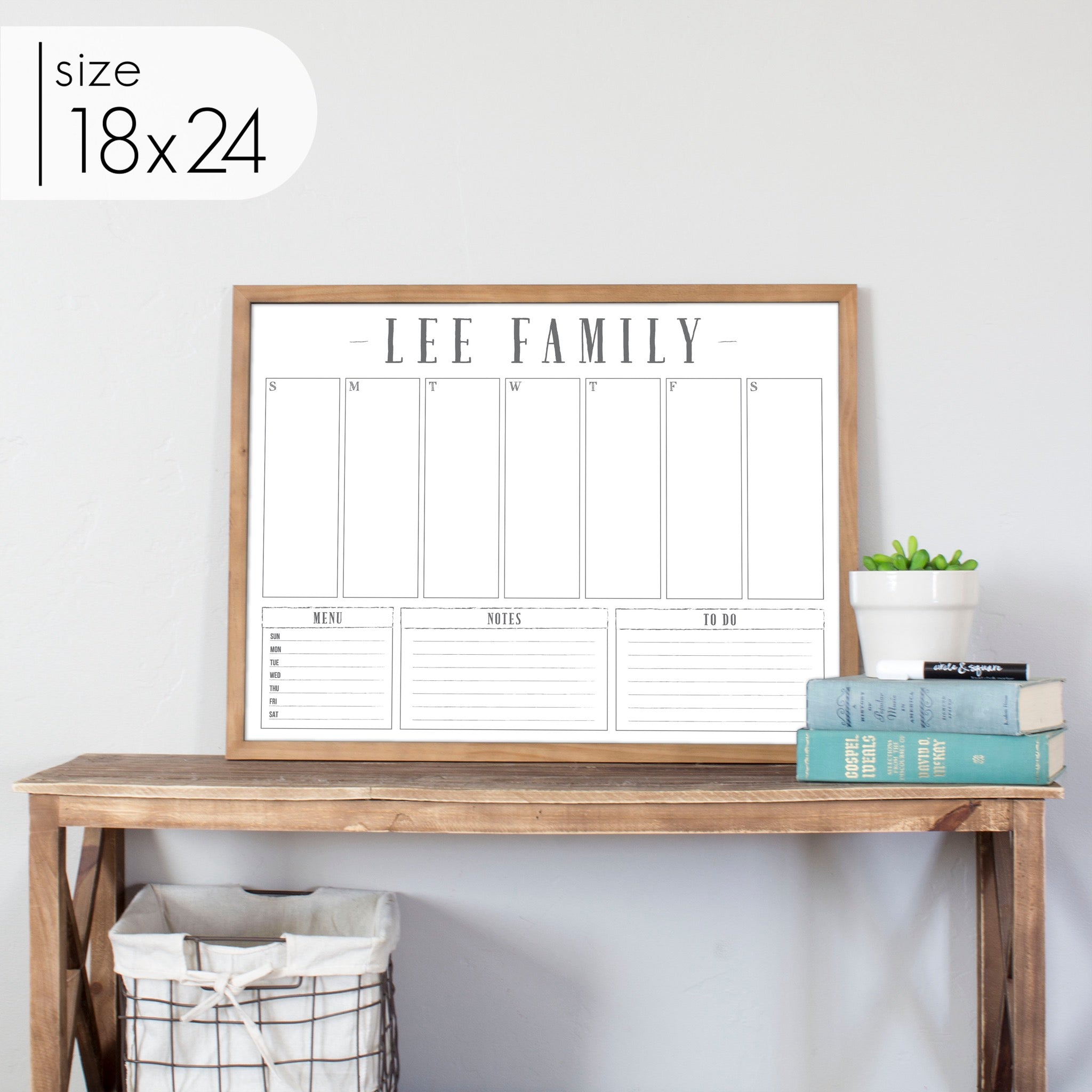 Weekly Framed Whiteboard Calendar + 3 sections | Horizontal Swanson