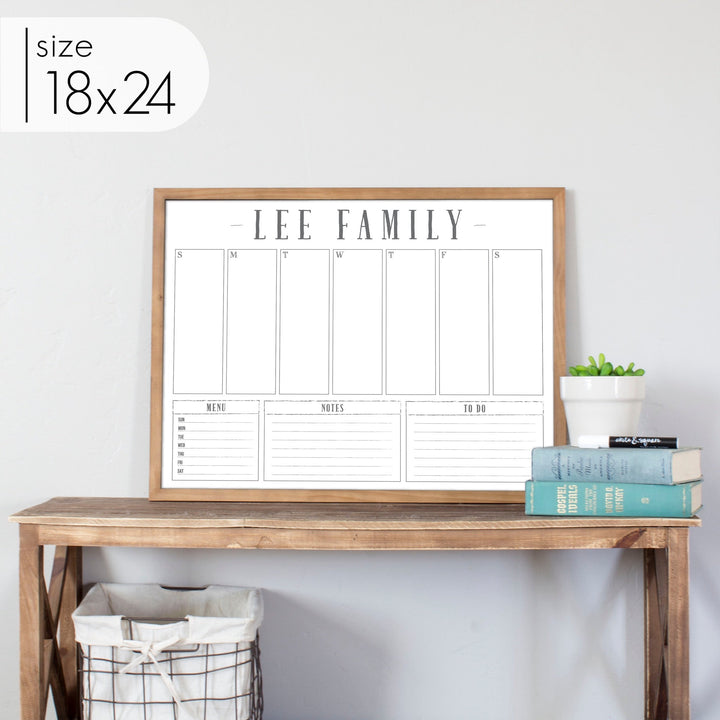 Weekly Framed Whiteboard Calendar + 3 sections | Horizontal Swanson