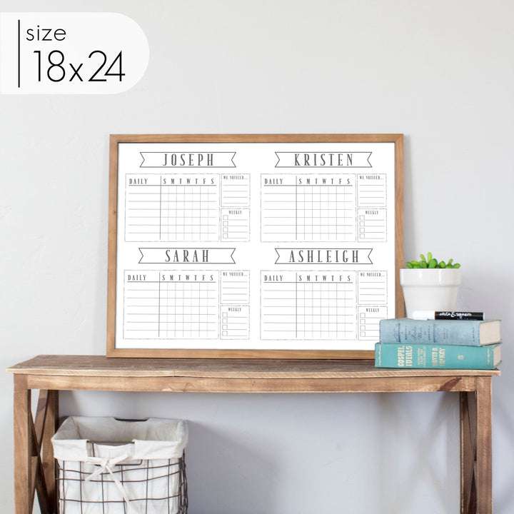 4 Person Framed Chore Chart Whiteboard | Horizontal Swanson