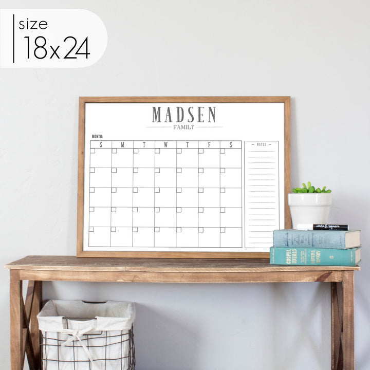 Monthly Framed Whiteboard Calendar + 1 section | Horizontal Swanson