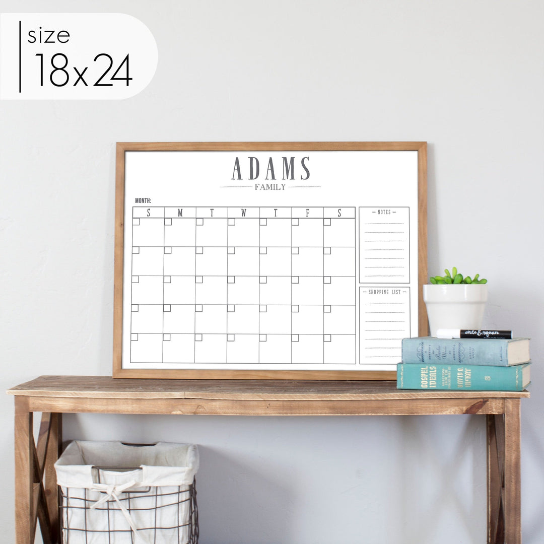 Monthly Framed Whiteboard Calendar + 2 sections | Horizontal Swanson