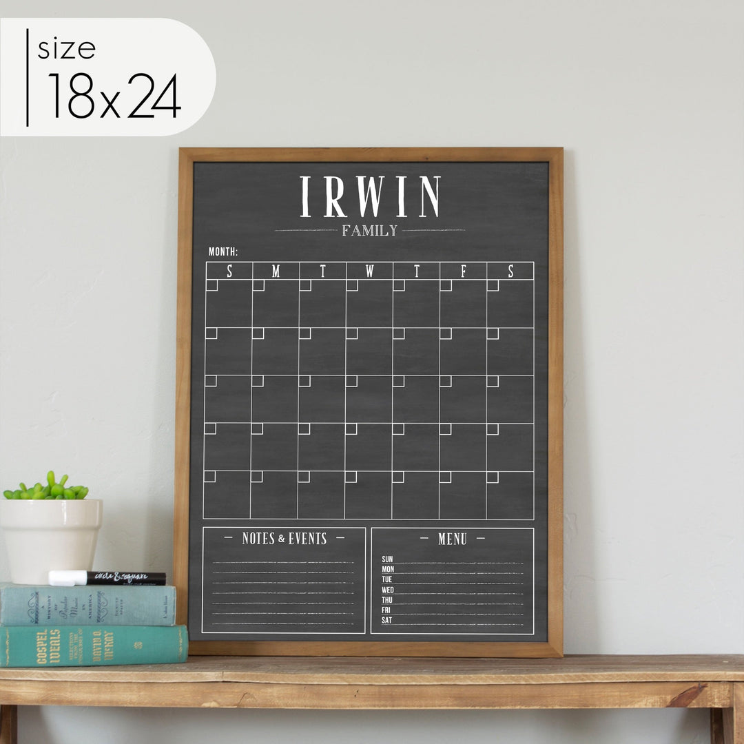 Monthly Framed Chalkboard Calendar + 2 sections | Vertical Swanson