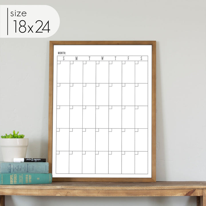 Monthly Framed Whiteboard Calendar + 3 sections | Horizontal Multi-style