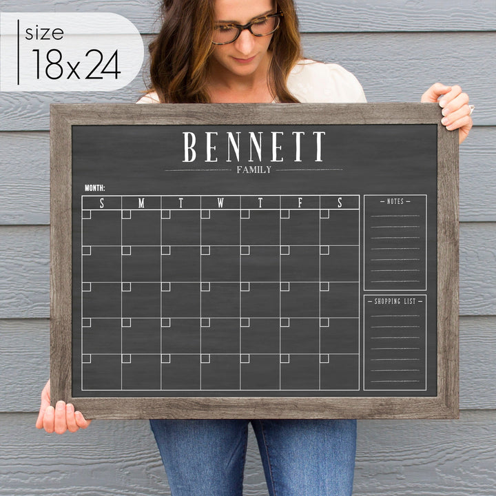 Monthly Framed Chalkboard Calendar + 2 sections | Horizontal Swanson