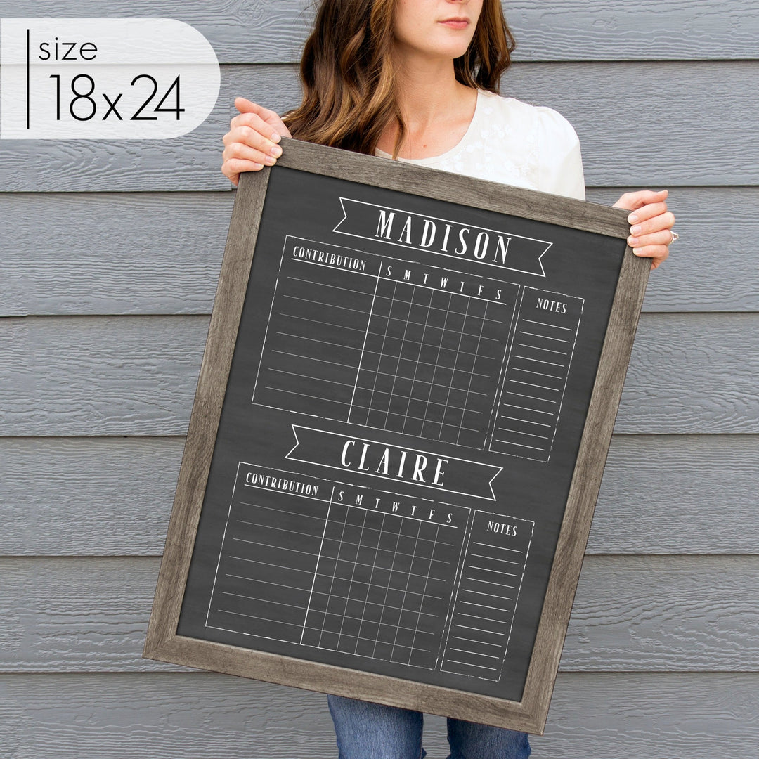 2 Person Framed Chalkboard Chore Chart  | Vertical Swanson
