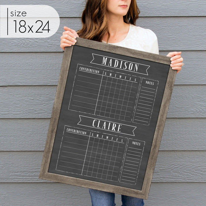 2 Person Framed Chalkboard Chore Chart  | Vertical Swanson