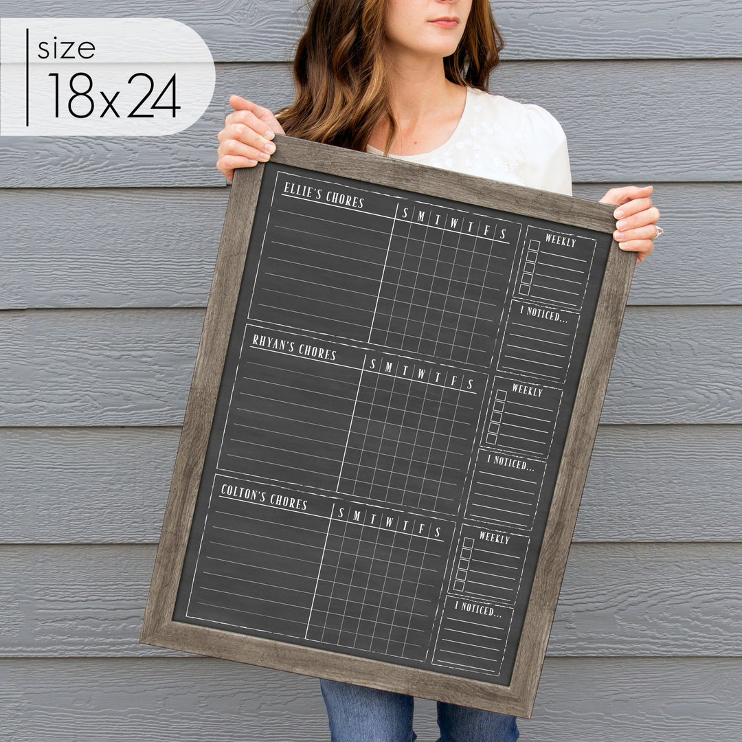 3 Person Framed Chalkboard Chore Chart  | Vertical Swanson