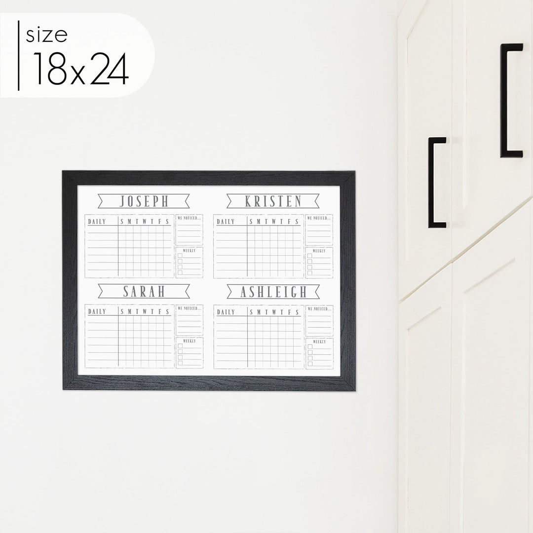 4 Person Framed Chore Chart Whiteboard | Horizontal Swanson