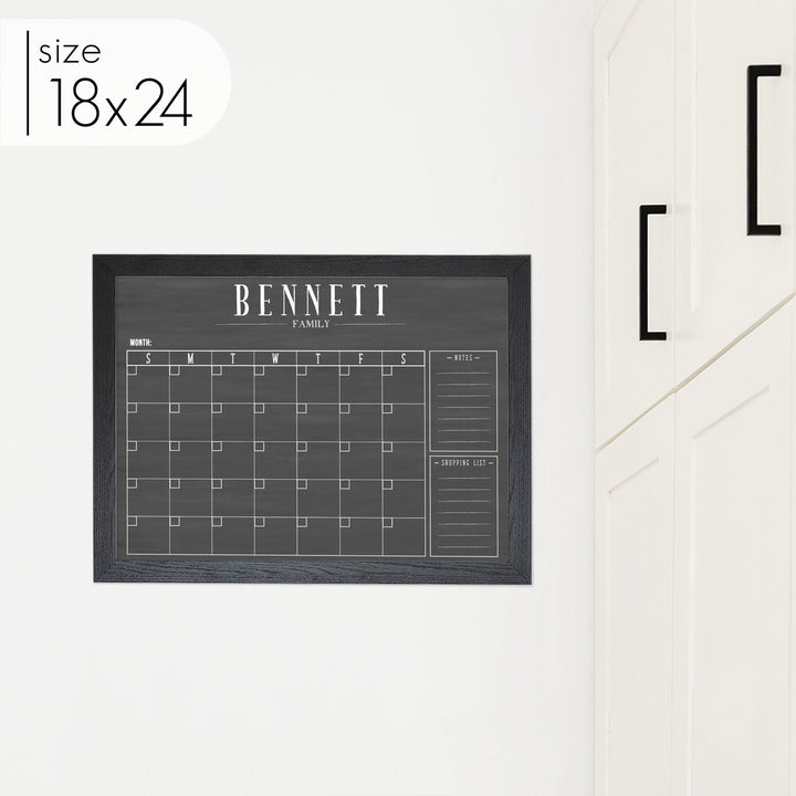 Monthly Framed Chalkboard Calendar + 2 sections | Horizontal Swanson