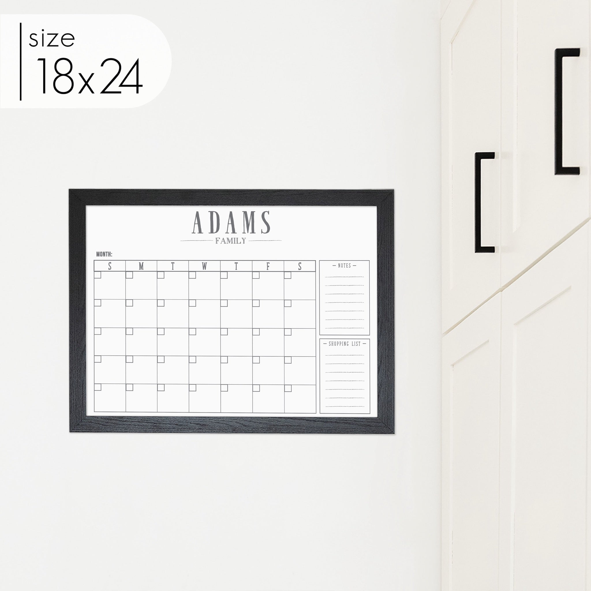 Monthly Framed Whiteboard Calendar + 2 sections | Horizontal Swanson