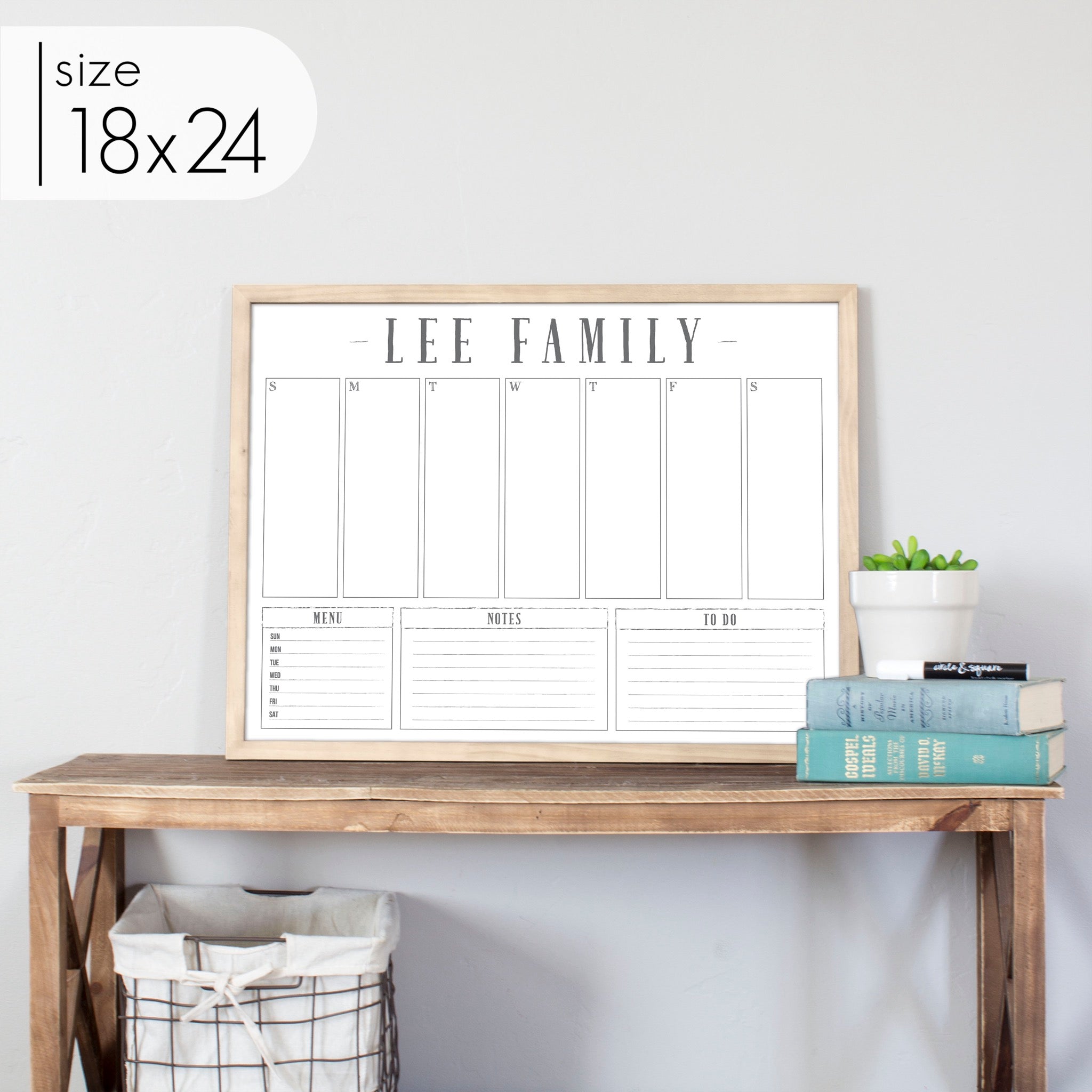 Weekly Framed Whiteboard Calendar + 3 sections | Horizontal Swanson