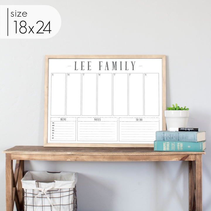 Weekly Framed Whiteboard Calendar + 3 sections | Horizontal Swanson