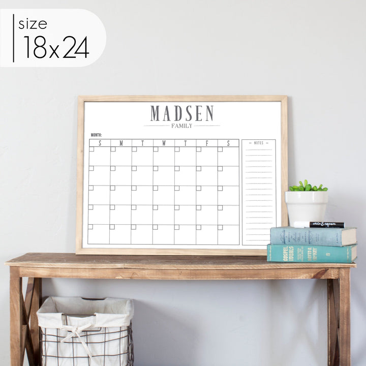 Monthly Framed Whiteboard Calendar + 1 section | Horizontal Swanson