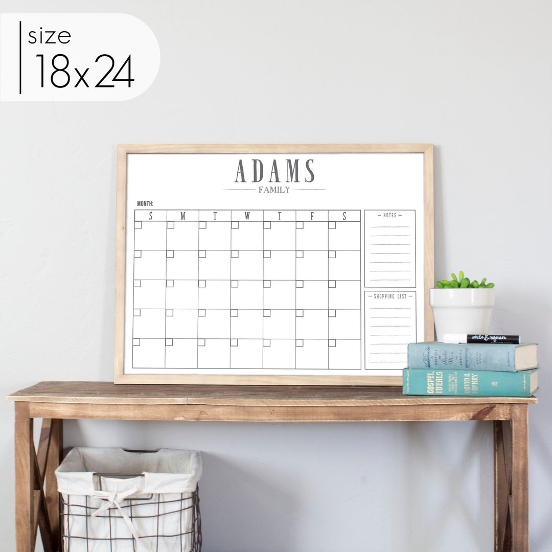 Monthly Framed Whiteboard Calendar + 2 sections | Horizontal Swanson