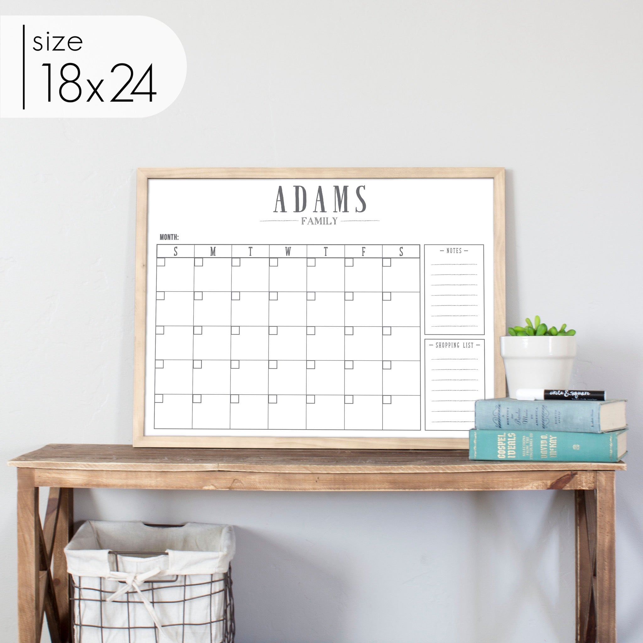 Monthly Framed Whiteboard Calendar + 2 sections | Horizontal Swanson