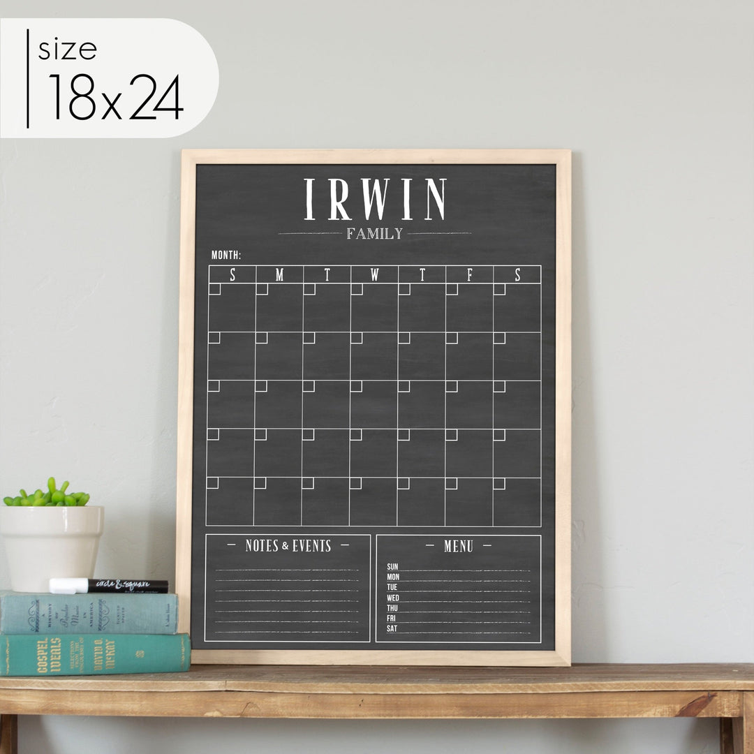 Monthly Framed Chalkboard Calendar + 2 sections | Vertical Swanson