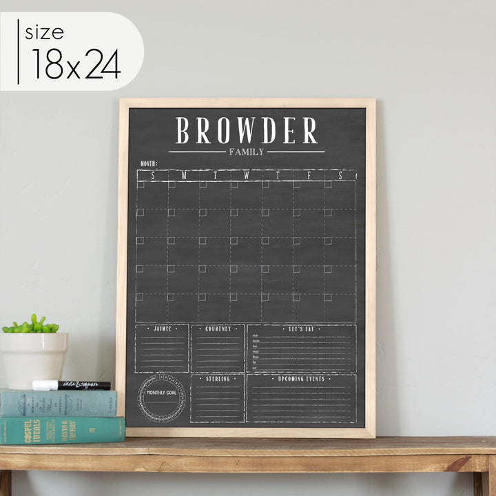 Framed Month + Goal Chalkboard Calendar + 5 sections | Vertical Swanson
