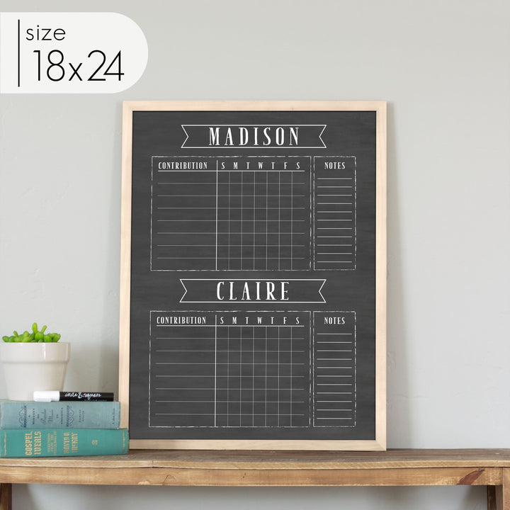 2 Person Framed Chalkboard Chore Chart  | Vertical Swanson