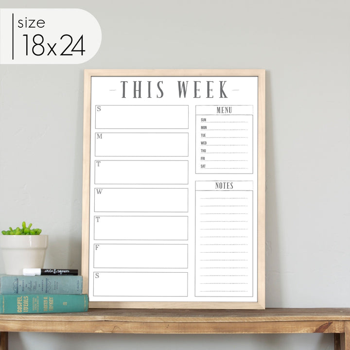Weekly Framed Whiteboard Calendar + 2 sections | Vertical Swanson