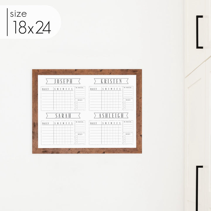 4 Person Framed Chore Chart Whiteboard | Horizontal Swanson
