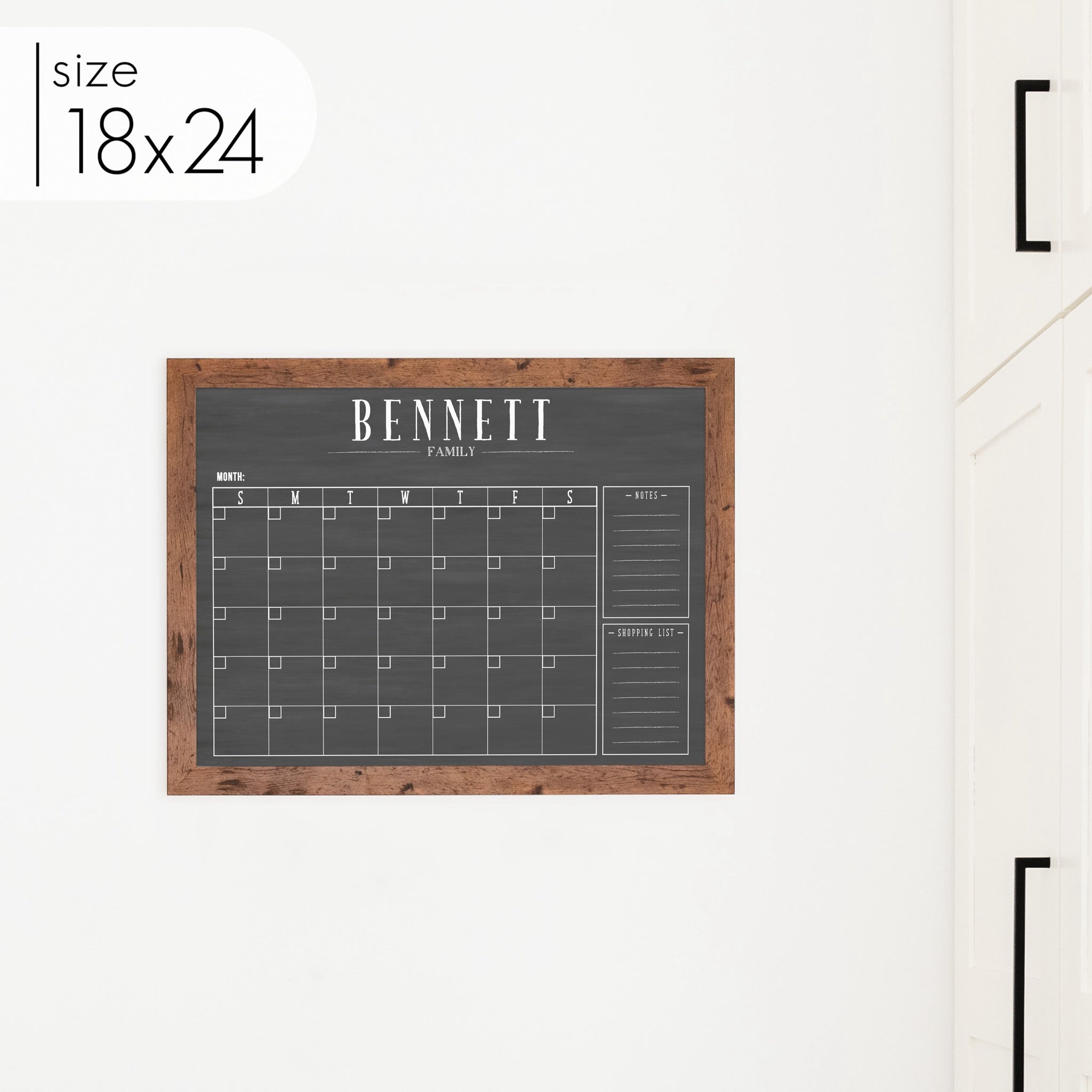 Monthly Framed Chalkboard Calendar + 2 sections | Horizontal Swanson