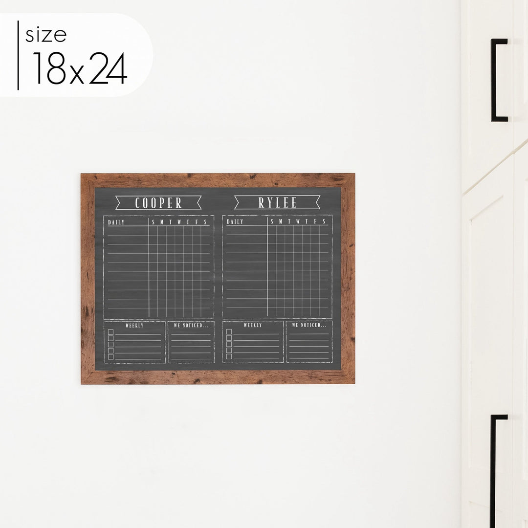 2 Person Framed Chalkboard Chore Chart  | Horizontal Swanson