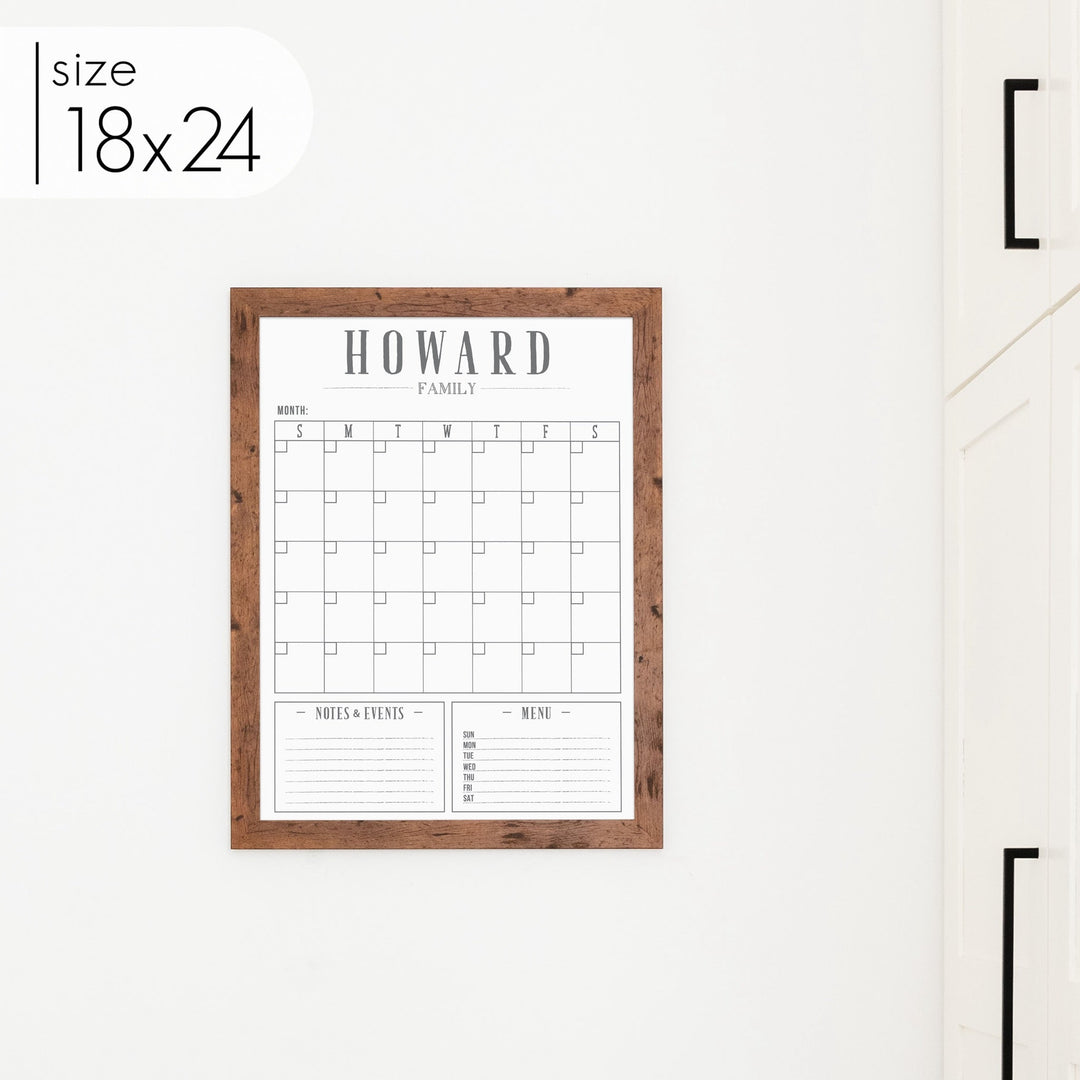 Monthly Framed Whiteboard Calendar + 2 sections | Vertical Swanson