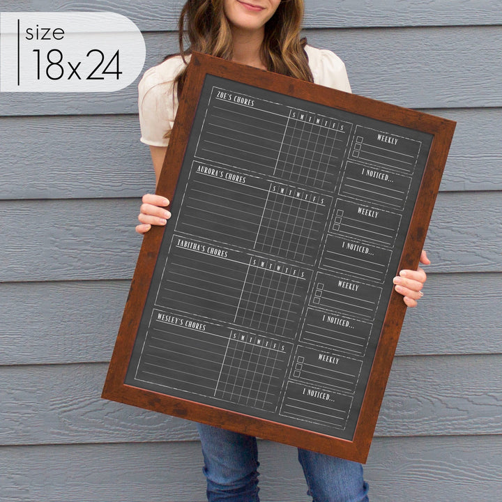 4 Person Framed Chalkboard Chore Chart  | Vertical Swanson